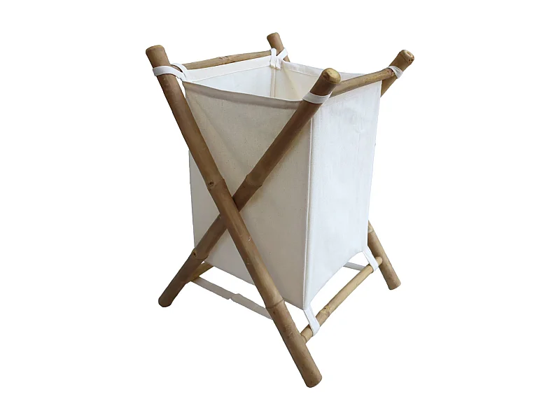 Cesto plegable de bambú y tela para la colada natural