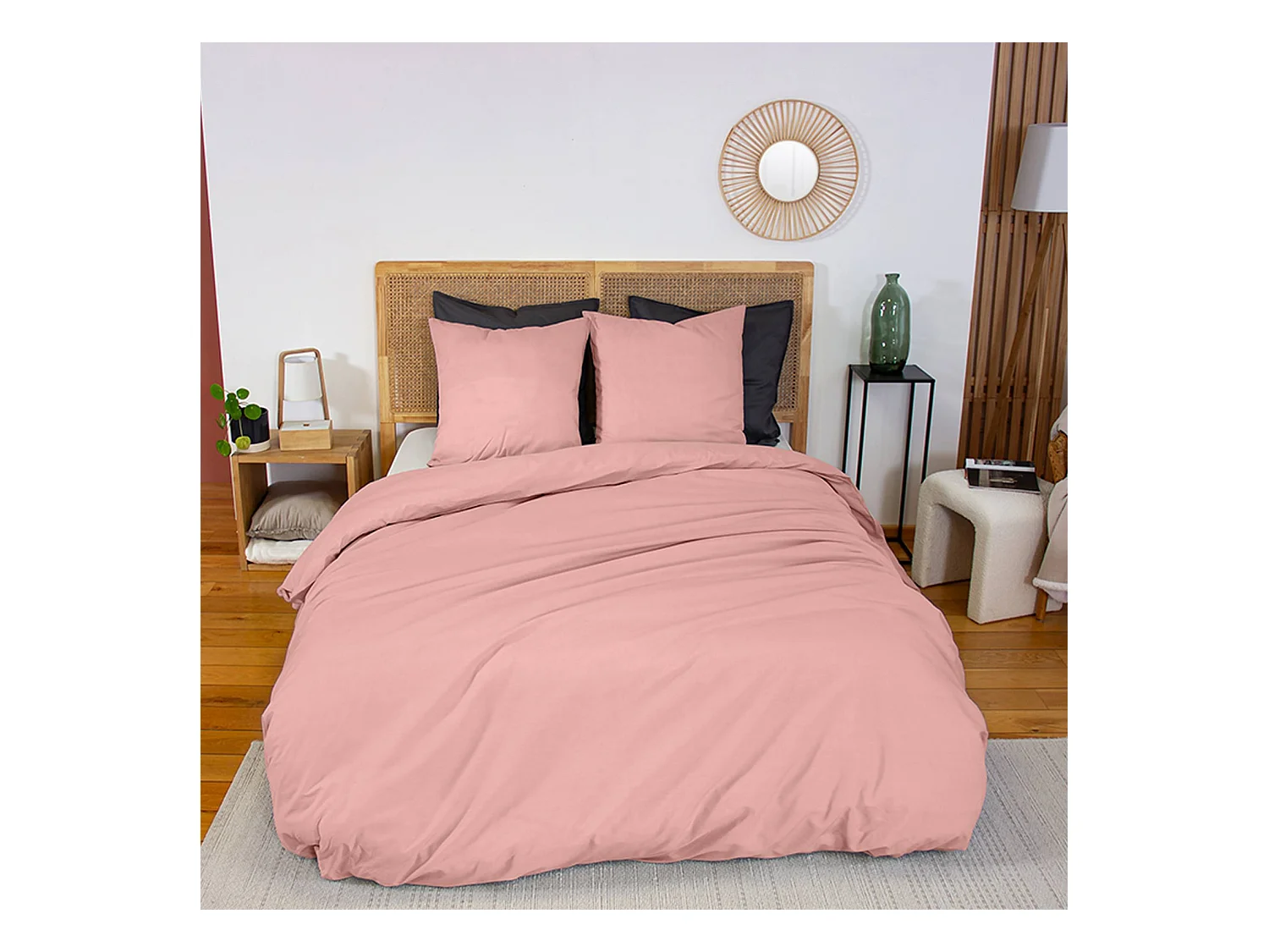 Juego de funda nórdica de algodón rosa