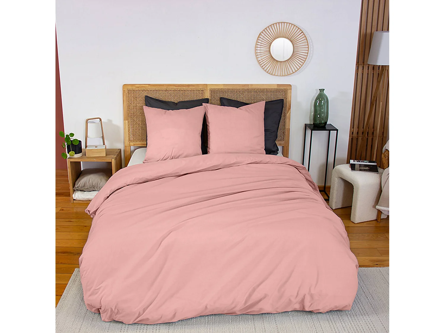 Juego de funda nórdica de algodón rosa