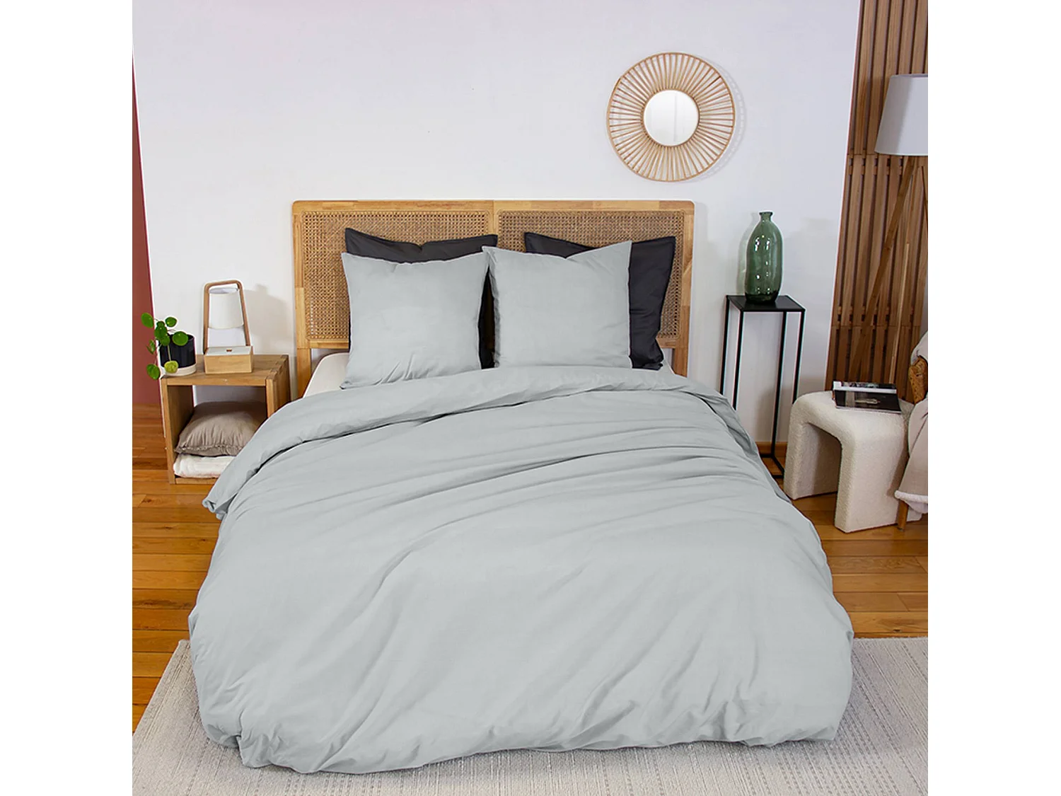 Parure de lit percale de coton 2 places étain Skala 240x220cm