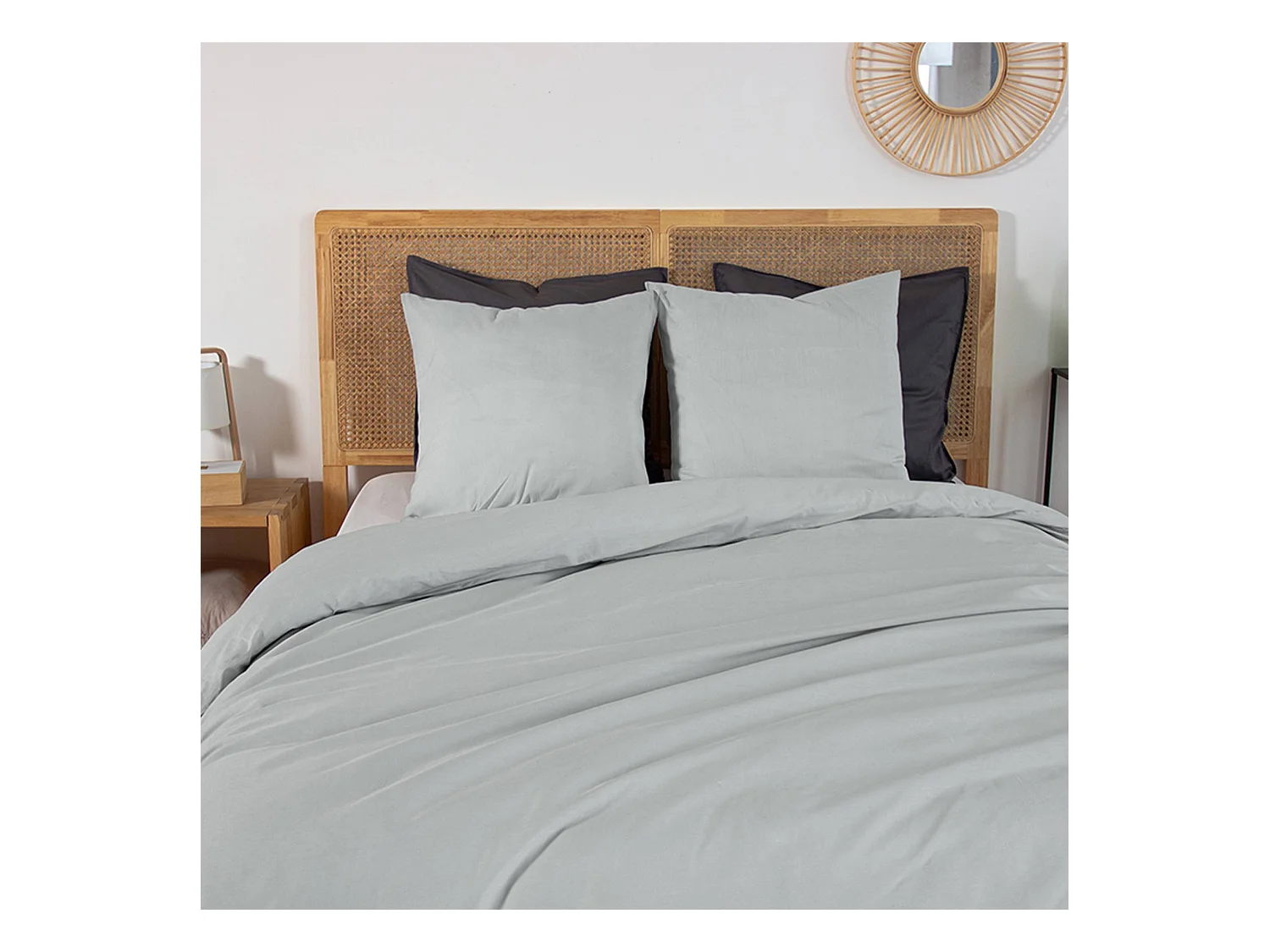 Parure de lit percale de coton 2 places étain Skala 240x220cm