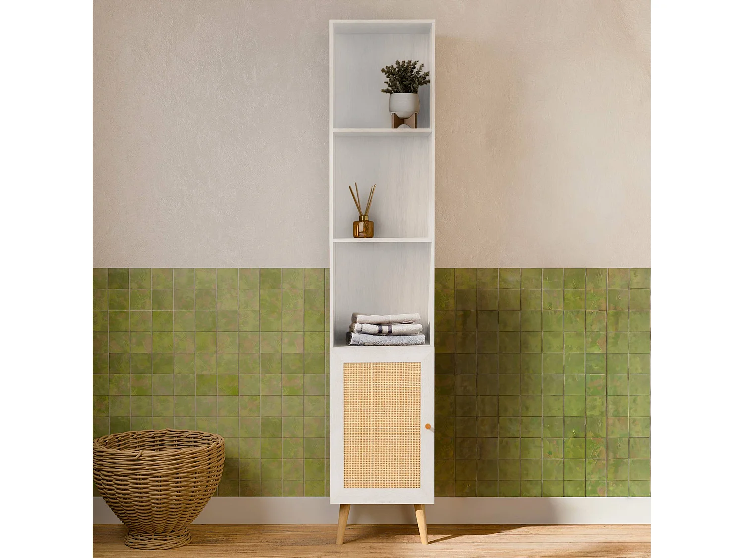 Armadio portaoggetti per il bagno, bianco sporco