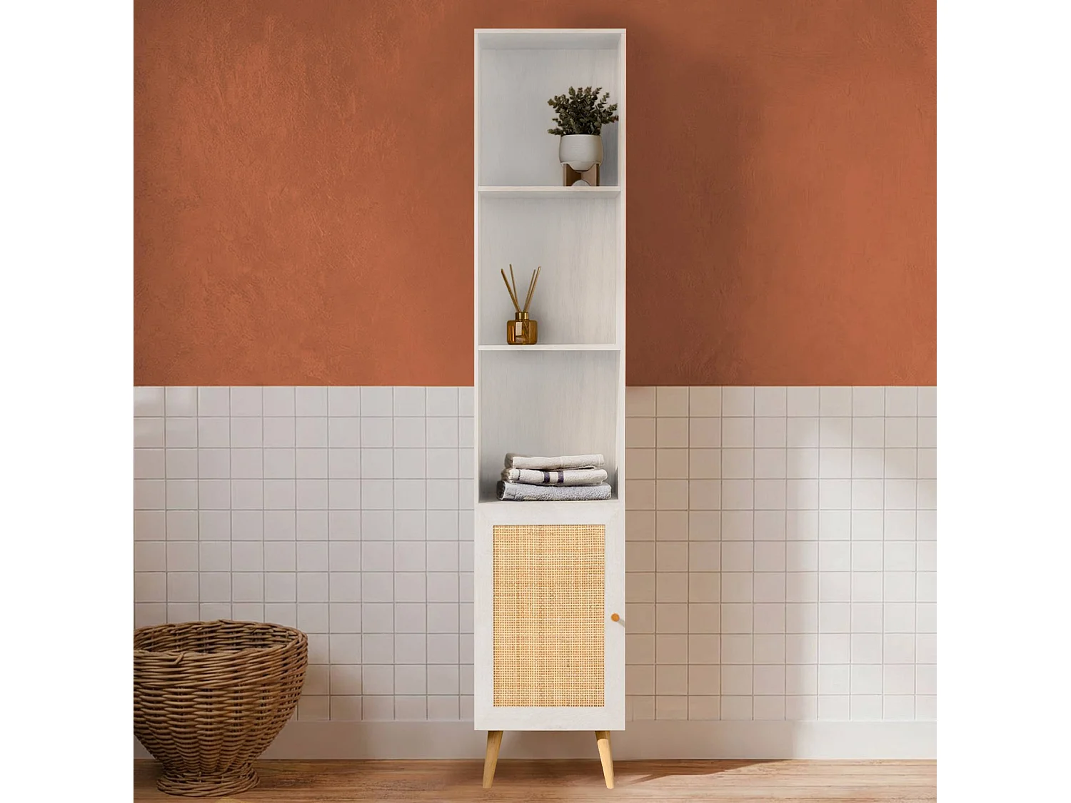Columna de almacenamiento para cuarto de baño blanco roto