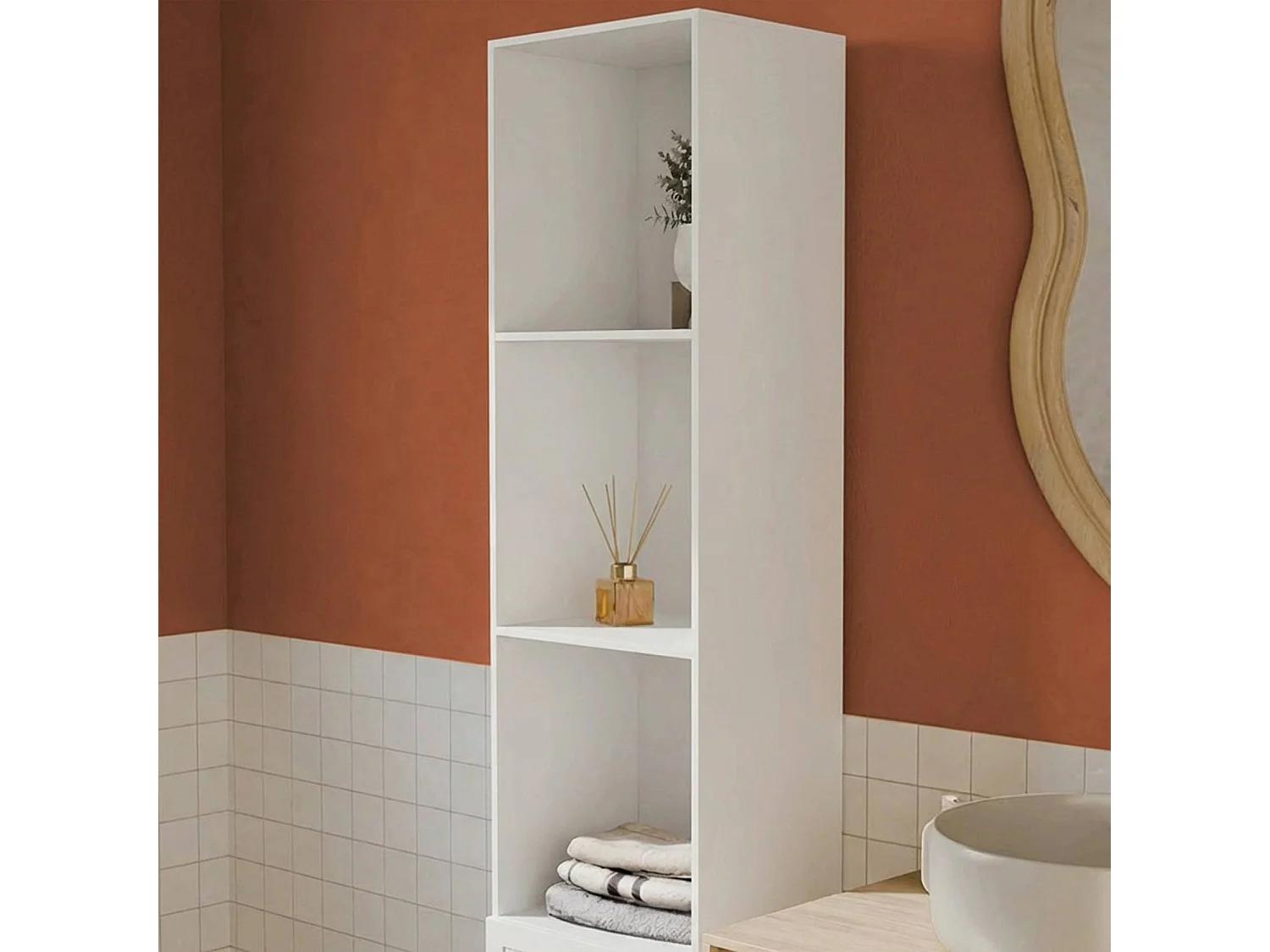 Columna de almacenamiento para cuarto de baño blanco roto