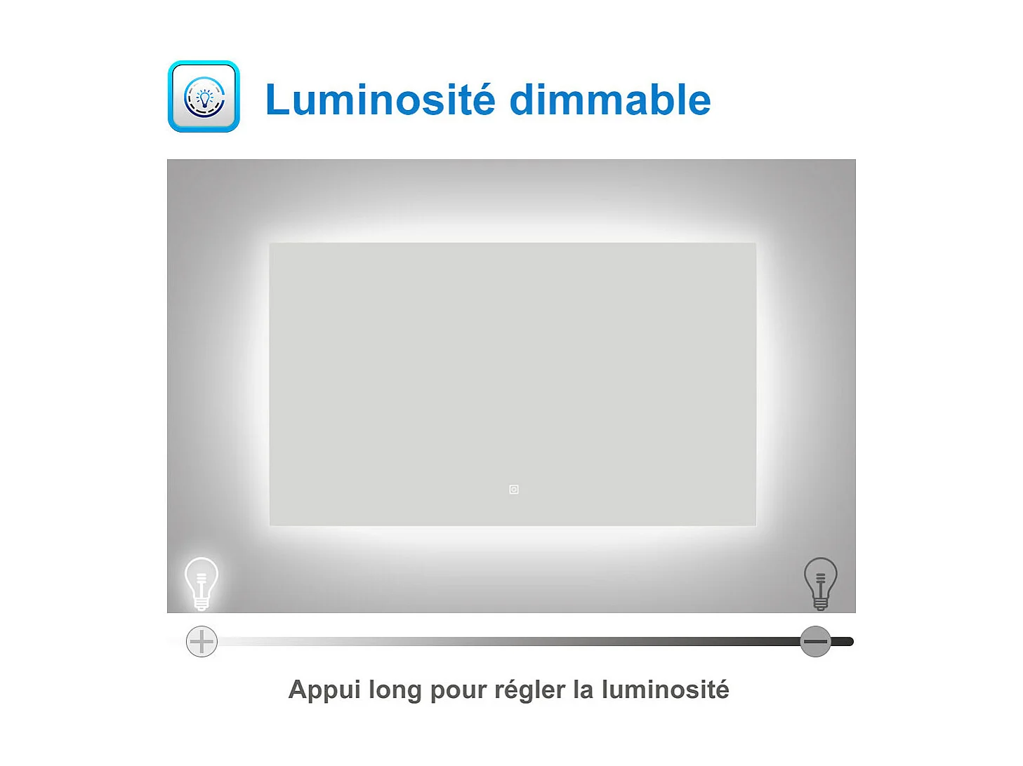 Miroir LED 100x60cm avec Anti-buée + Dimmable, Mural Miroir salle de bain