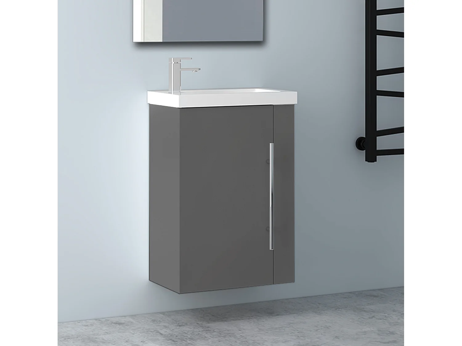 AICA Badmöbel 45cm Mineralguss Waschtisch mit Unterschrank - Matt Dunkelgrau Hängeschrank