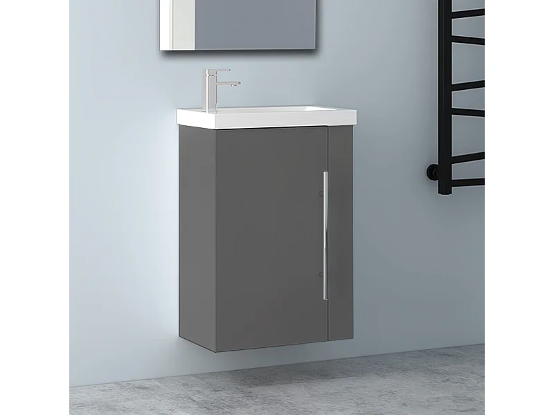 AICA Badmöbel 45cm Mineralguss Waschtisch mit Unterschrank - Matt Dunkelgrau Hängeschrank