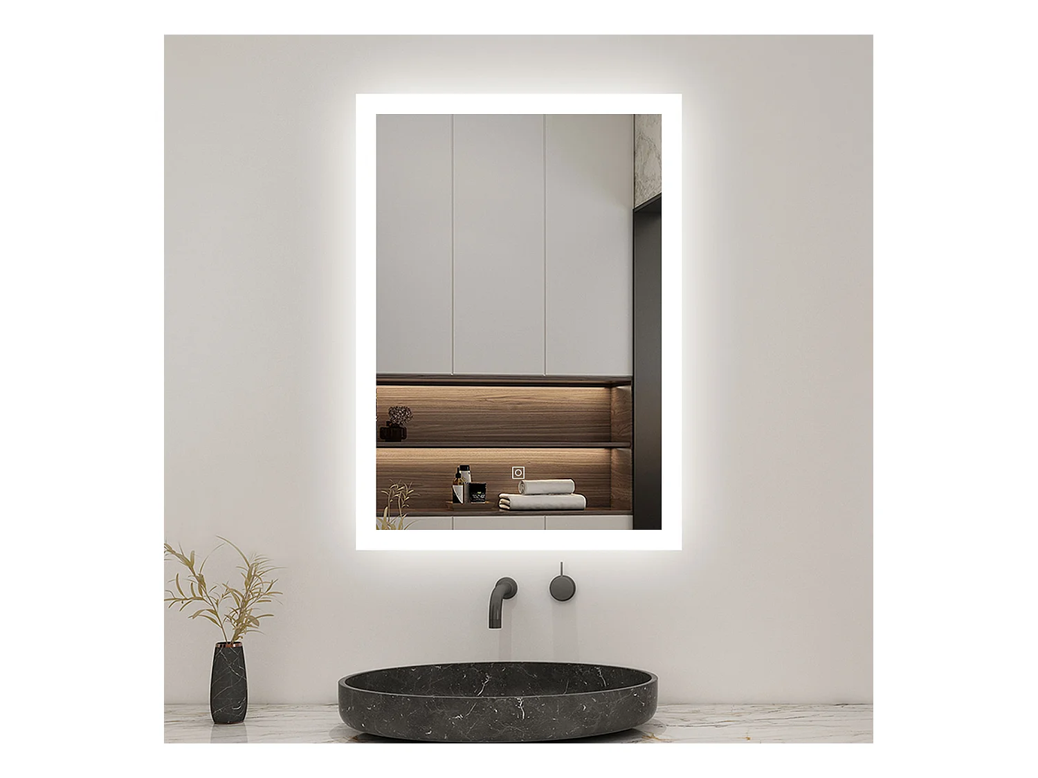 Miroir LED 70 x 50cm avec 3 Couleurs + Dimmable + Anti-buée, Mural Miroir salle de bain