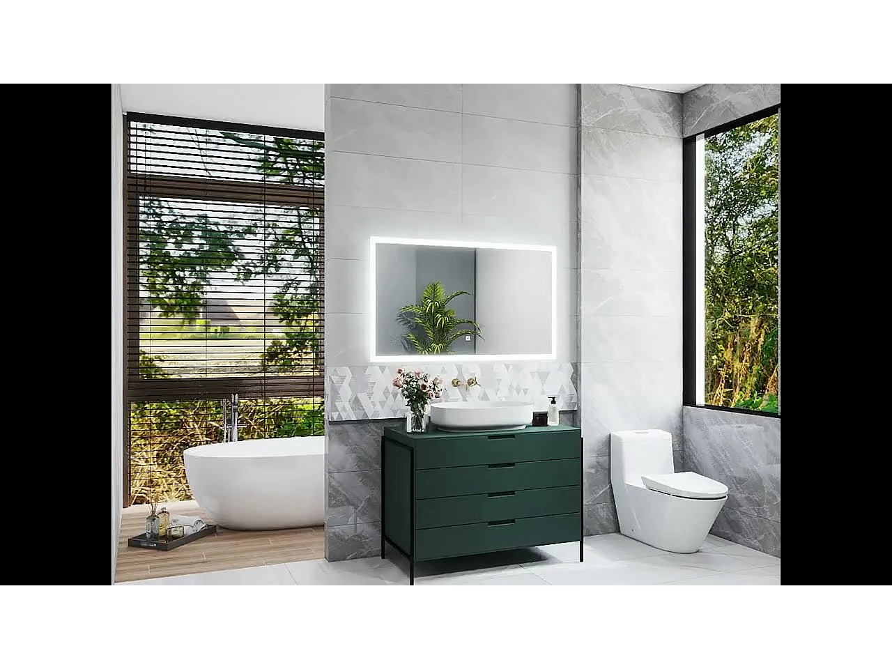 Miroir LED 70 x 50cm avec 3 Couleurs + Dimmable + Anti-buée, Mural Miroir salle de bain