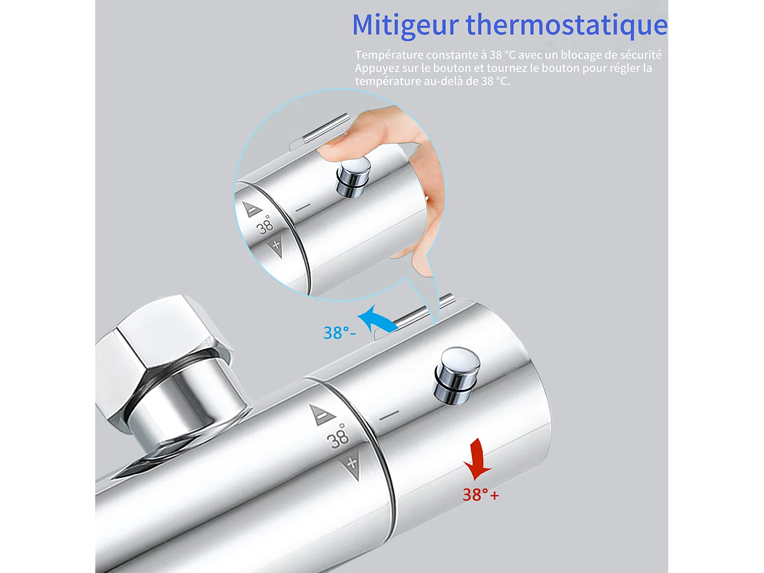 AICA Colonne de douche thermostatique en laiton avec mitigeur de thermostat 38°C, pommeau de douche 200 mm, douchette à main 3 jets, réglable en hauteur