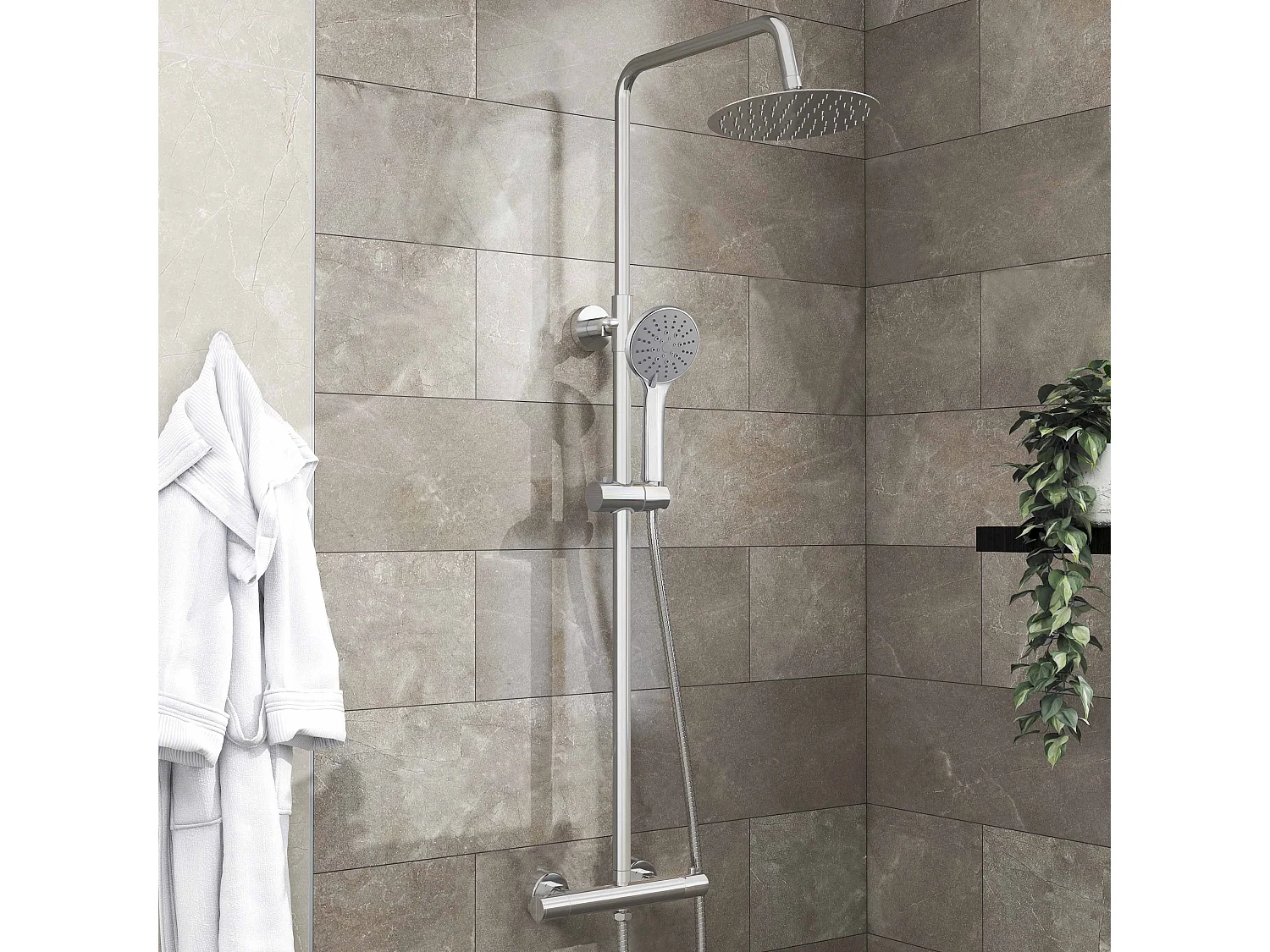 AICA Colonne de douche thermostatique en laiton avec mitigeur de thermostat 38°C, pommeau de douche 200 mm, douchette à main 3 jets, réglable en hauteur