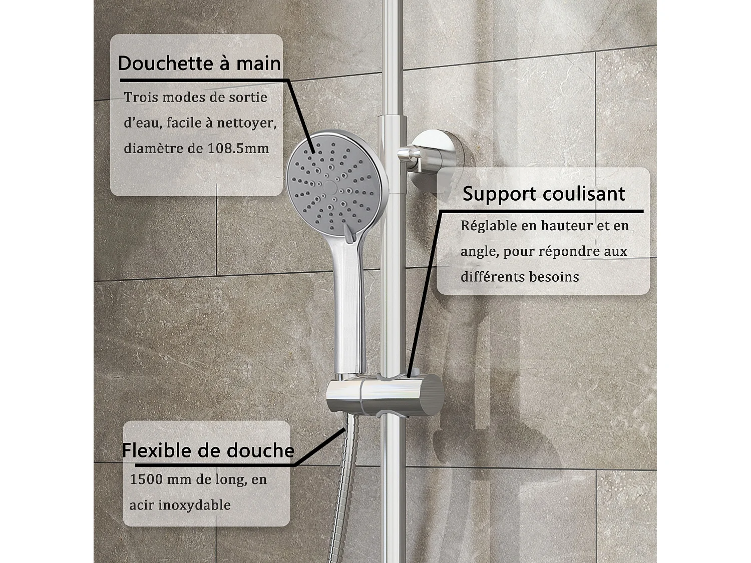 AICA Colonne de douche thermostatique en laiton avec mitigeur de thermostat 38°C, pommeau de douche 200 mm, douchette à main 3 jets, réglable en hauteur