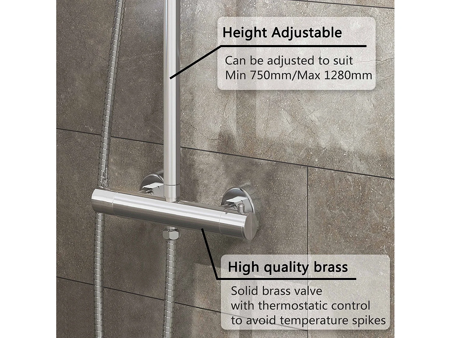 AICA Colonne de douche thermostatique en laiton avec mitigeur de thermostat 38°C, pommeau de douche 200 mm, douchette à main 3 jets, réglable en hauteur