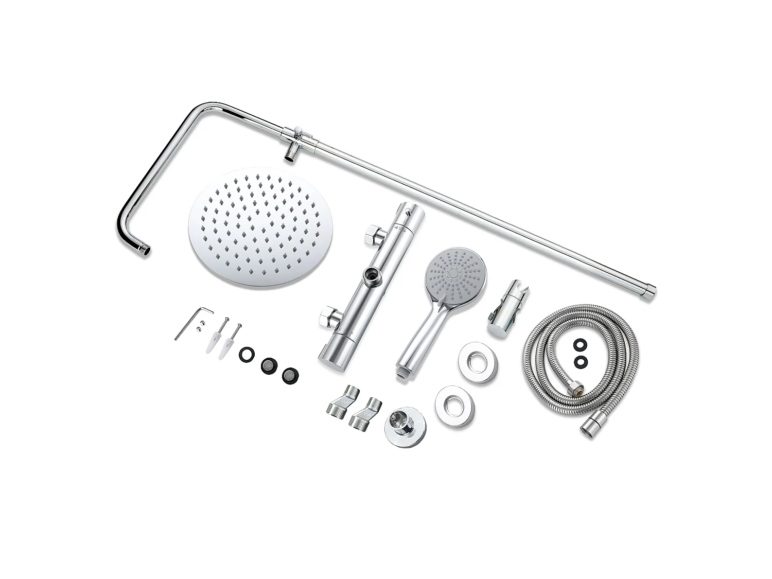 AICA Colonne de douche thermostatique en laiton avec mitigeur de thermostat 38°C, pommeau de douche 200 mm, douchette à main 3 jets, réglable en hauteur