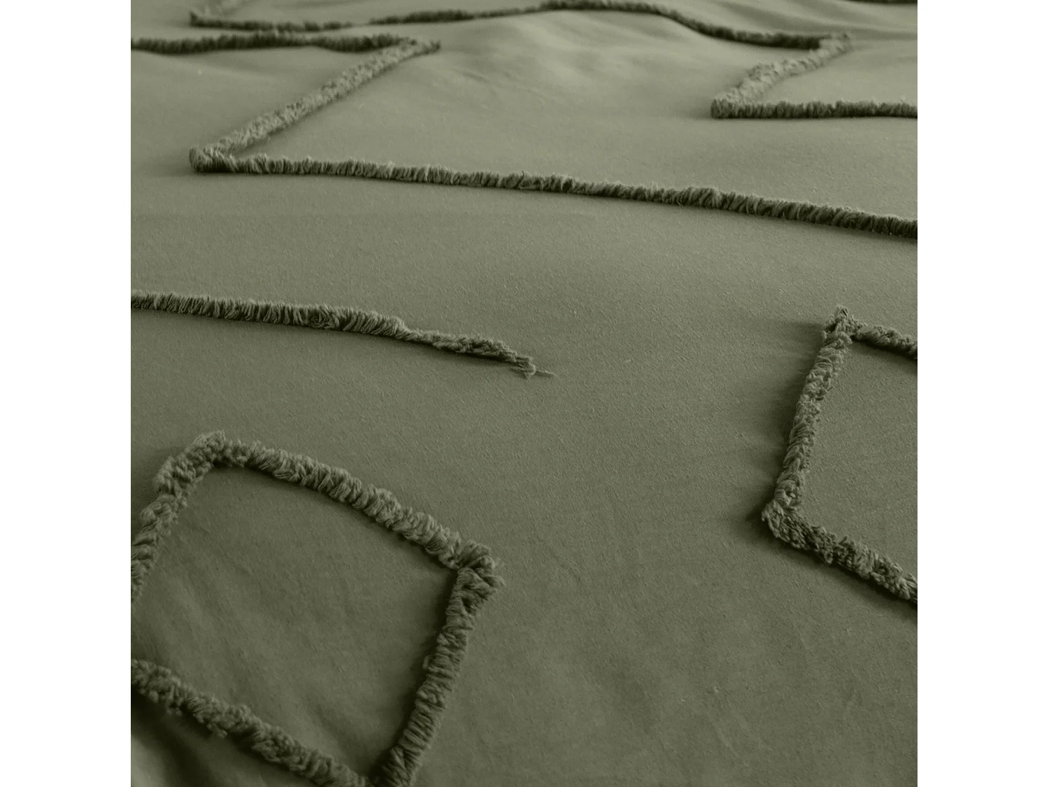 Parure de lit coton lavé tufté motifs ethniques 2 places vert. 1 housse 260x240cm + 2 taies 63x63cm