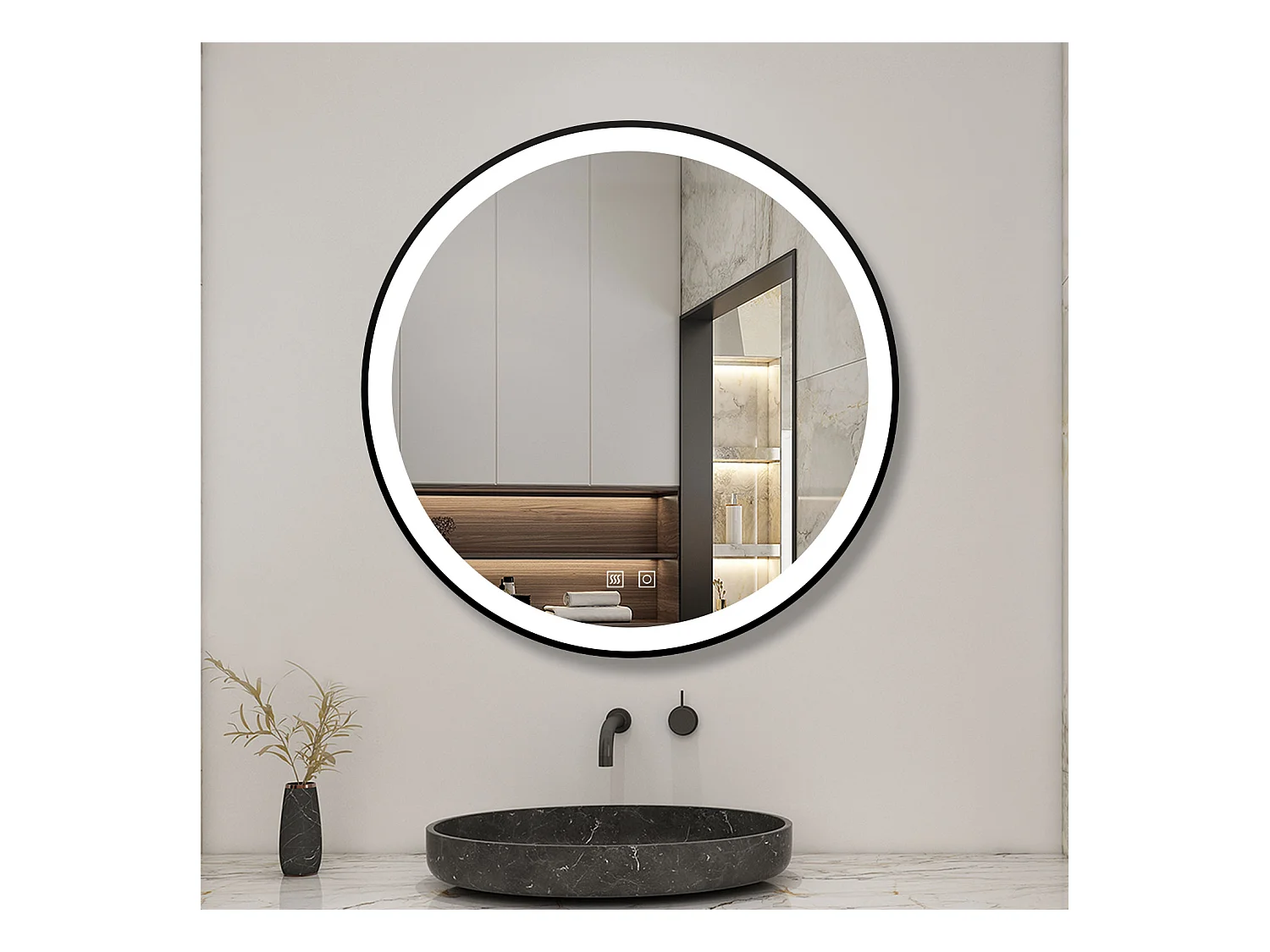 Miroir LED Rond 70cm avec Anti-buée + 3 Couleurs + Dimmable, Mural Miroir salle de bain Rond