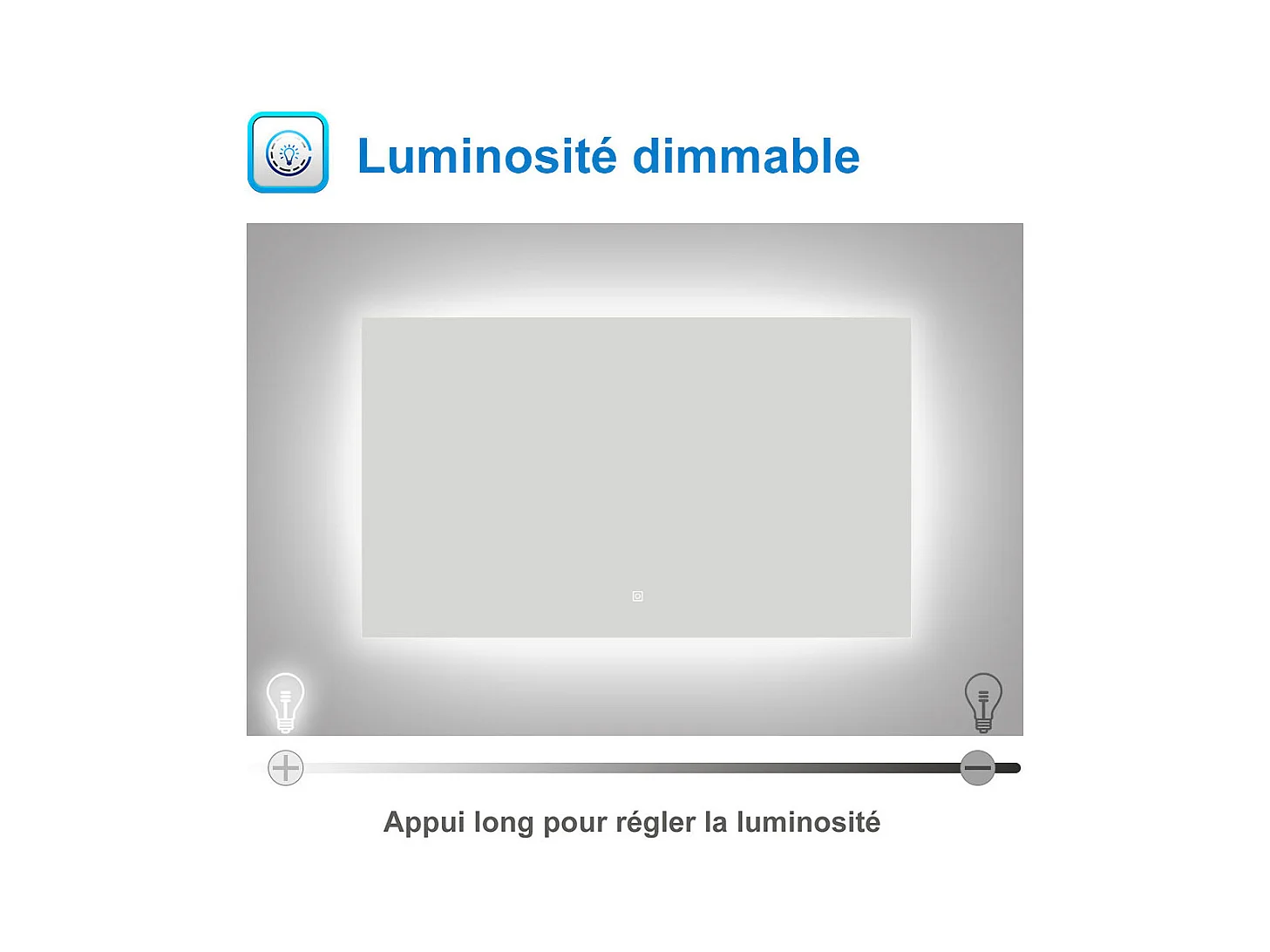 Miroir LED 70x50cm avec Anti-buée + Dimmable, Mural Miroir salle de bain