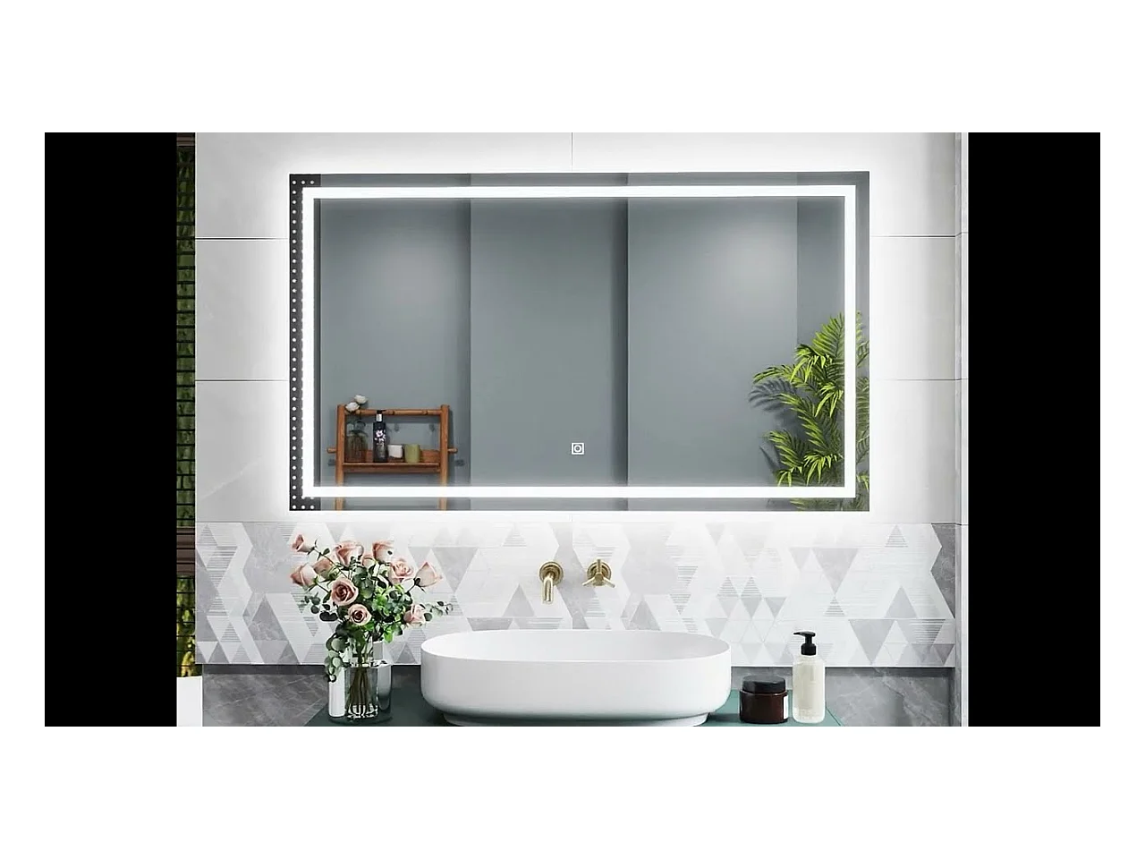 Miroir LED 70x50cm avec Anti-buée + Dimmable, Mural Miroir salle de bain