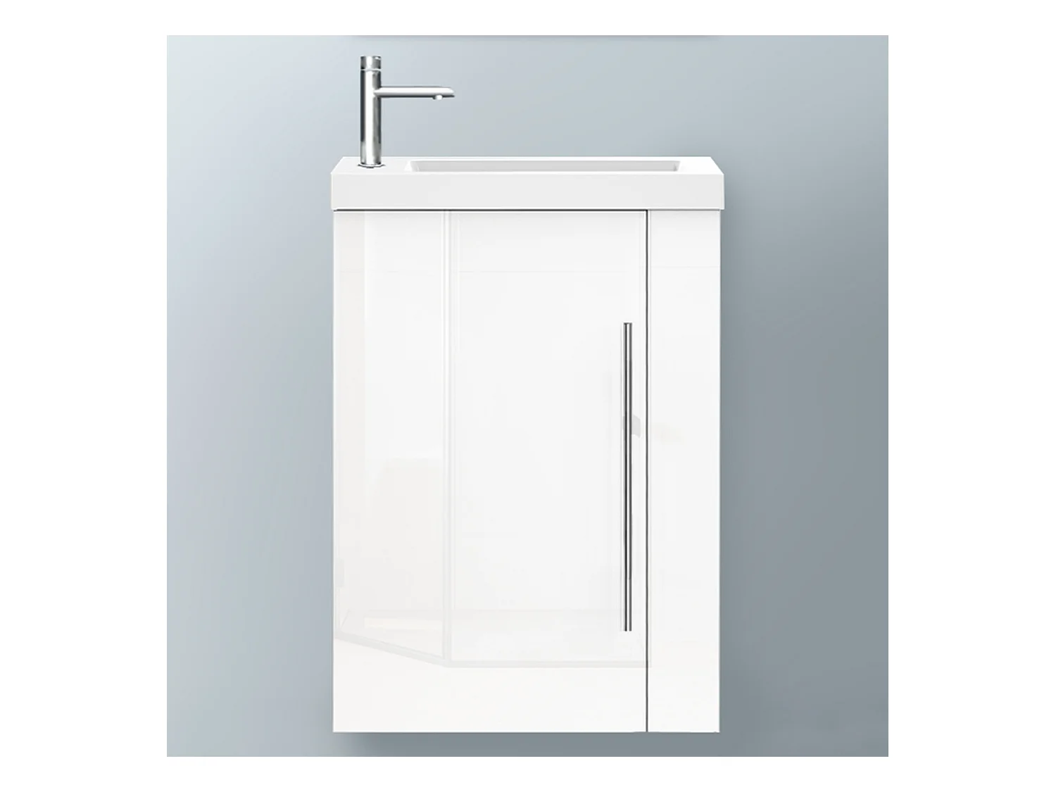 AICA Badmöbel 45cm Mineralguss Waschtisch mit Unterschrank - Hochglanz Weiß Hängeschrank