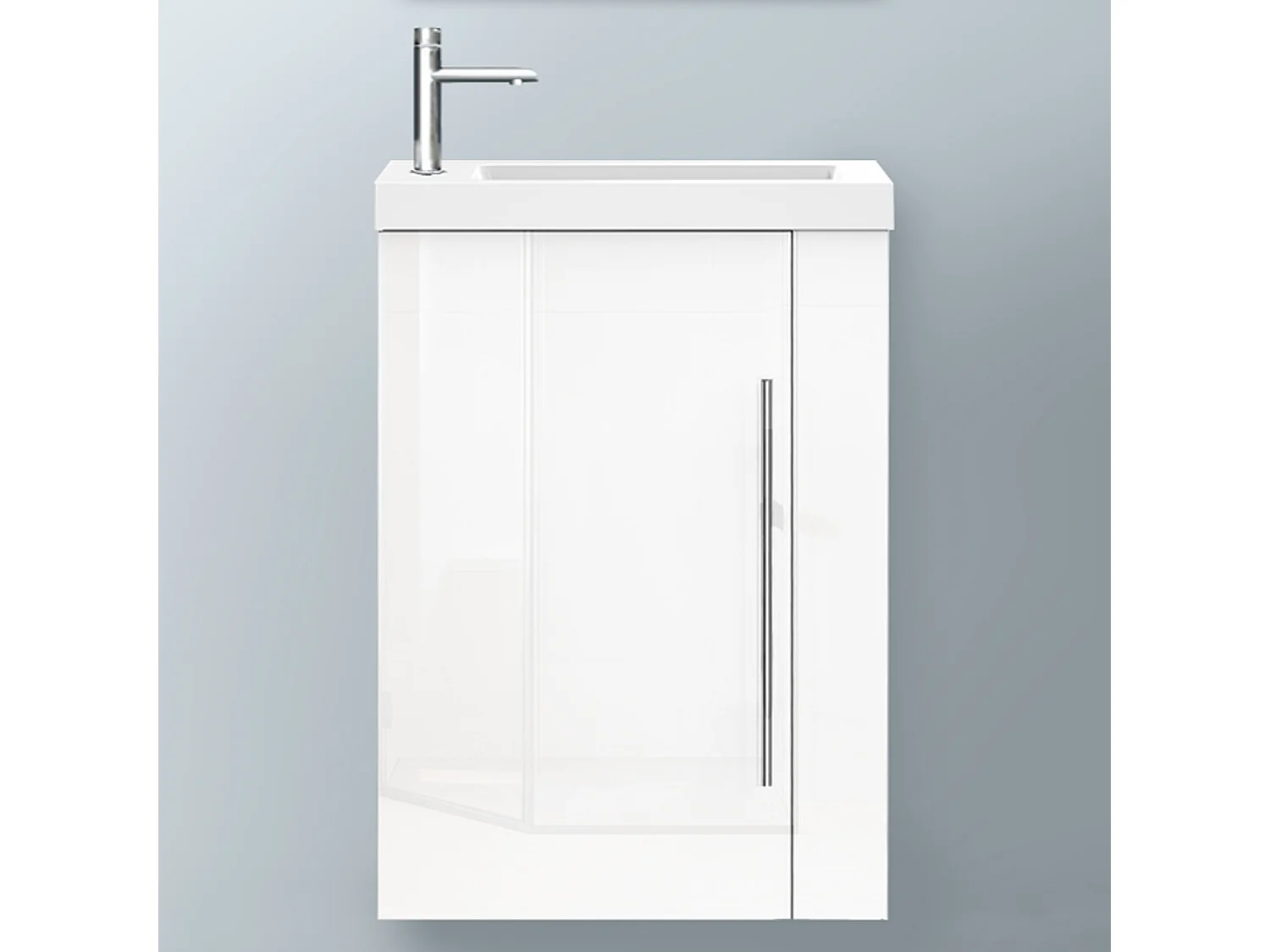 AICA Badmöbel 45cm Mineralguss Waschtisch mit Unterschrank - Hochglanz Weiß Hängeschrank