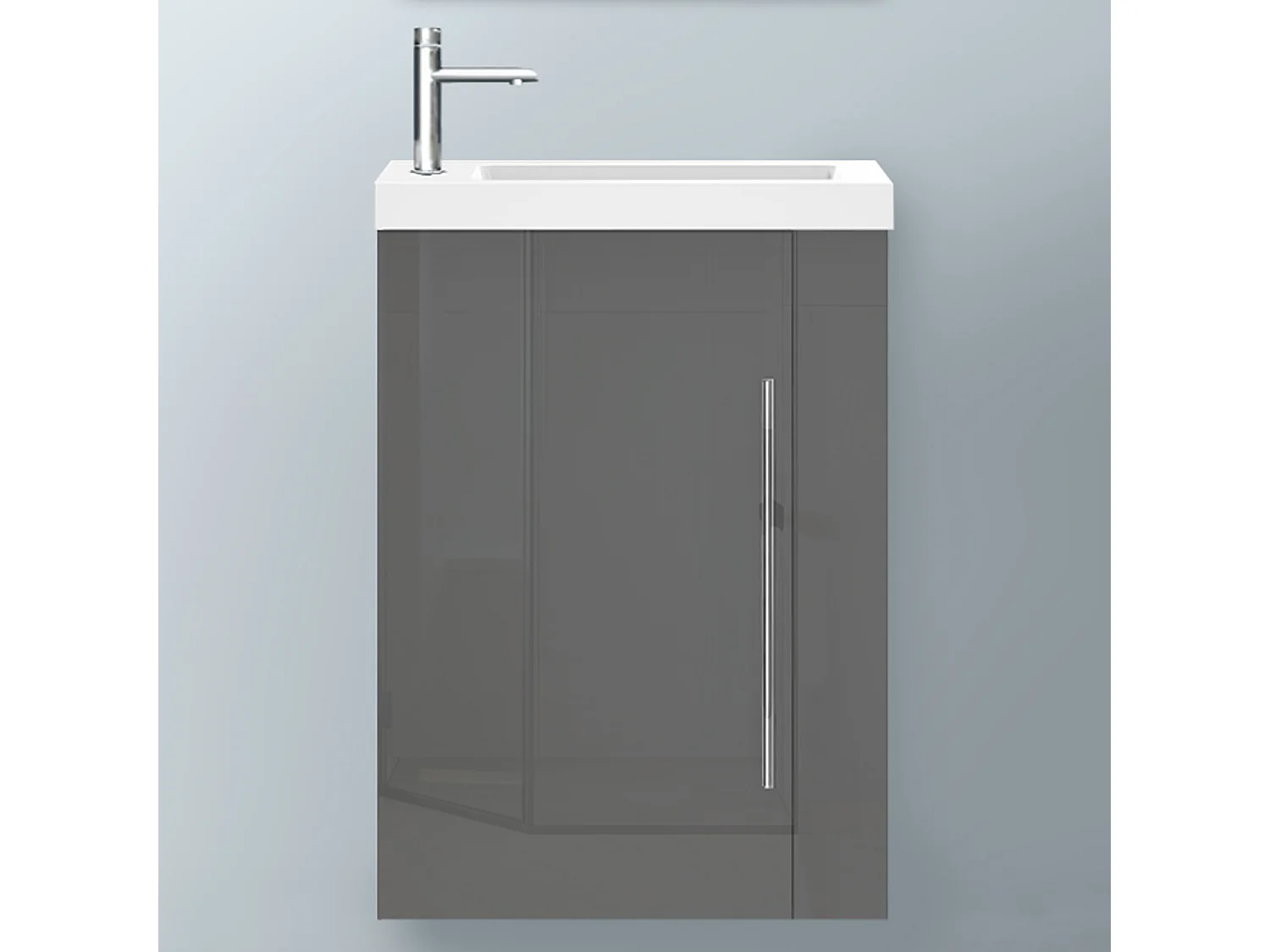 AICA Badmöbel 45cm Mineralguss Waschtisch mit Unterschrank - Hochglanz Dunkelgrau Hängeschrank