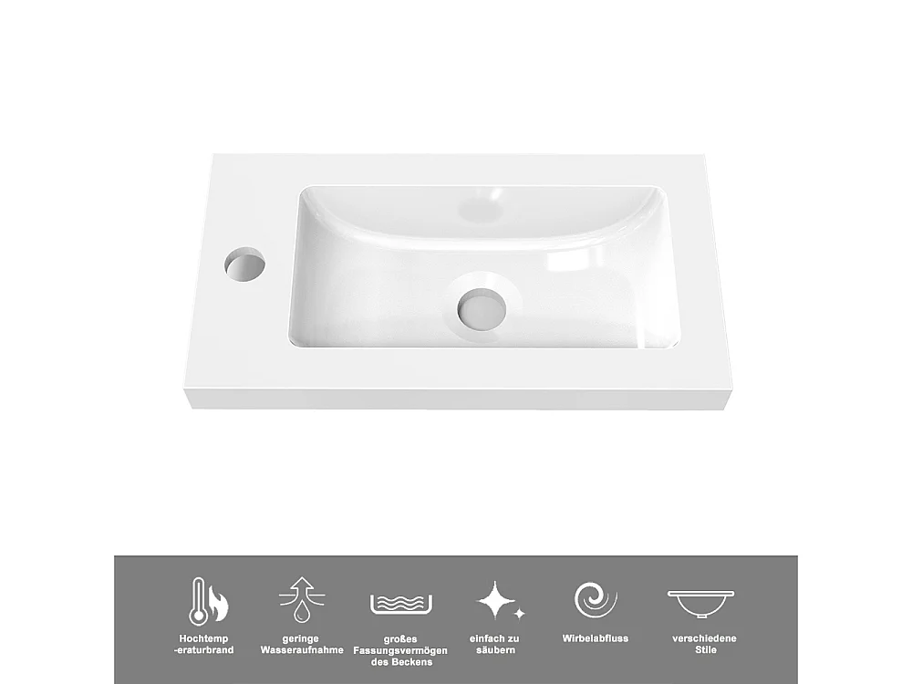 AICA Badmöbel 45cm Mineralguss Waschtisch mit Unterschrank - Hochglanz Dunkelgrau Hängeschrank