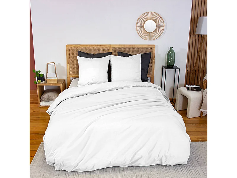 Biancheria da letto in percalle di cotone bianco