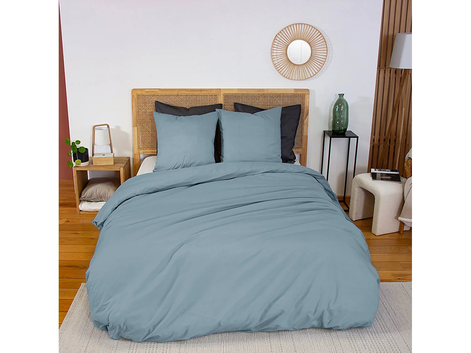 Set di copripiumino di cotone azzurro fumo