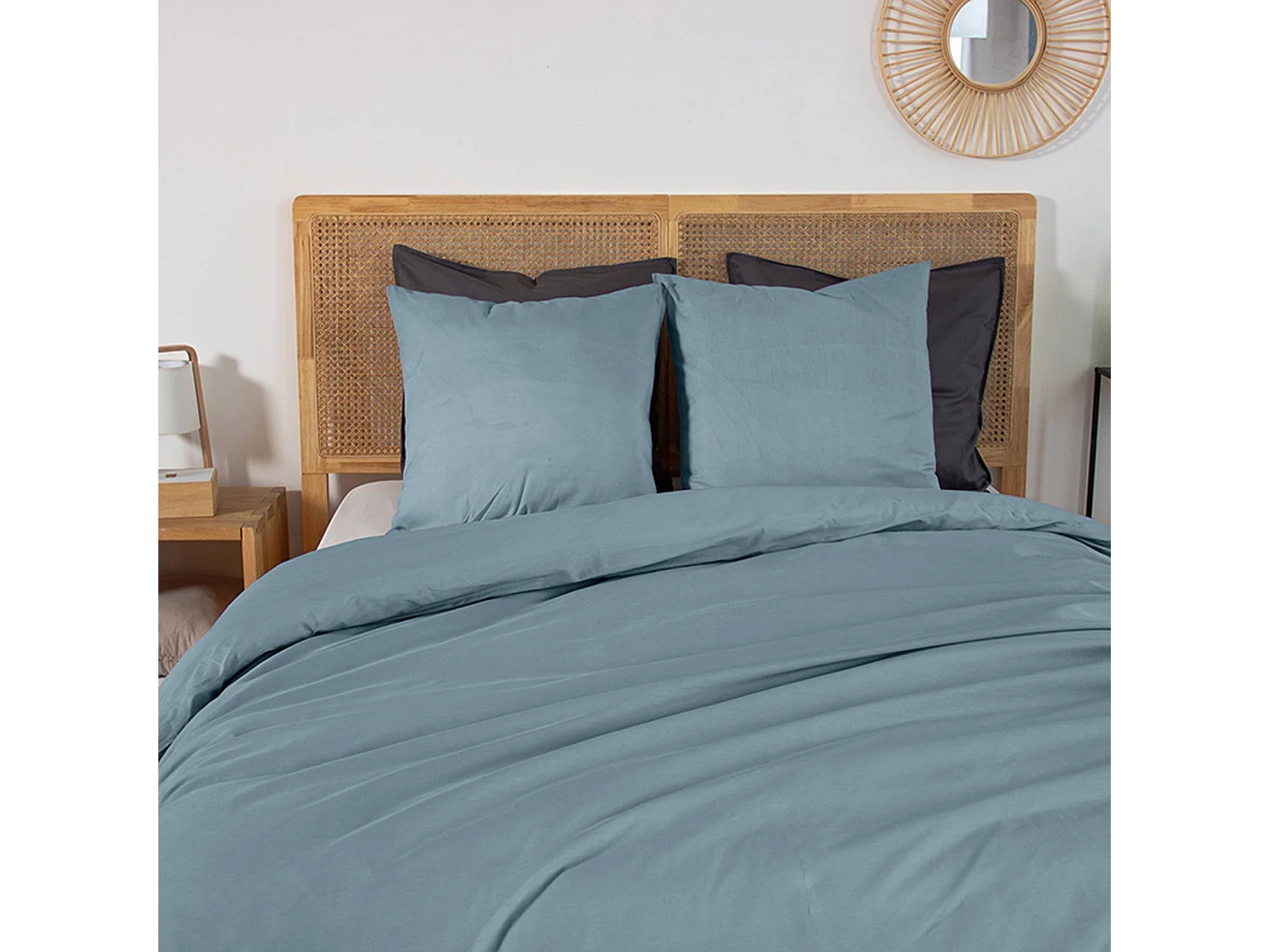 Set di copripiumino di cotone azzurro fumo