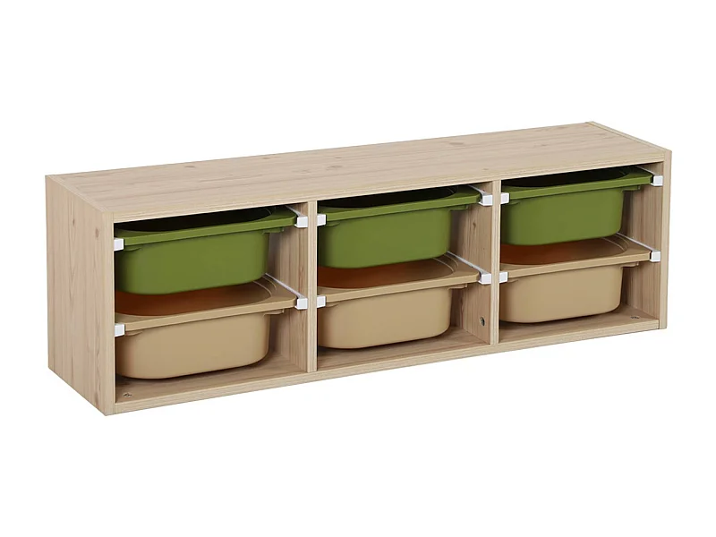 Mueble de almacenamiento infantil horizontal, 6 cajas coloridas verde