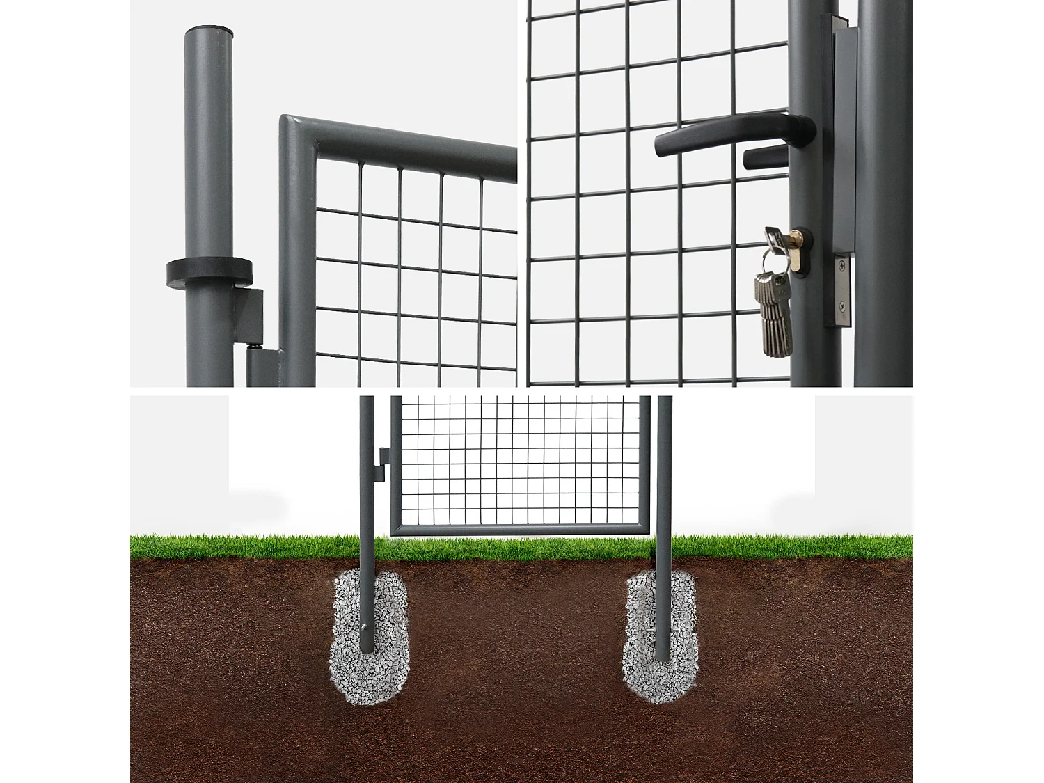 Cancello da giardino in metallo con serratura e maniglia, antracite