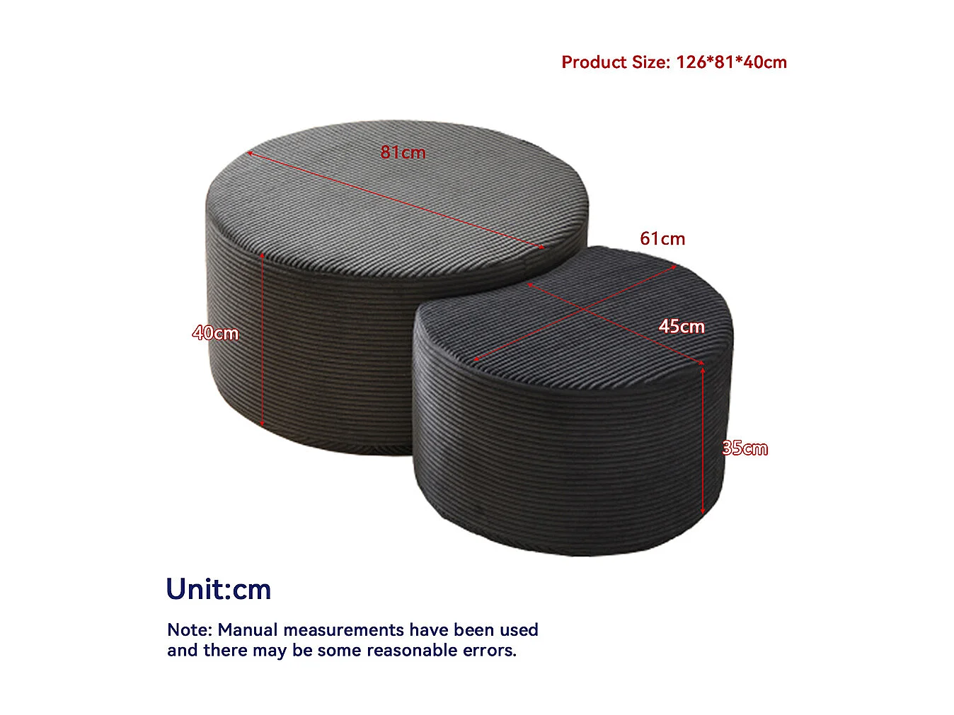 Tables basses salon 2 pièces ensemble rondes rembourrées modernes mousse double usage table dappoint pouf sans assemblage noir