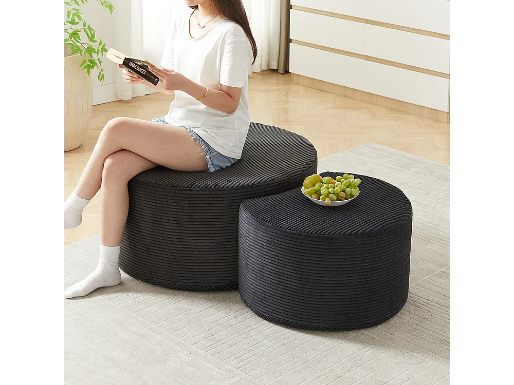 Tables basses salon 2 pièces ensemble rondes rembourrées modernes mousse double usage table dappoint pouf sans assemblage noir