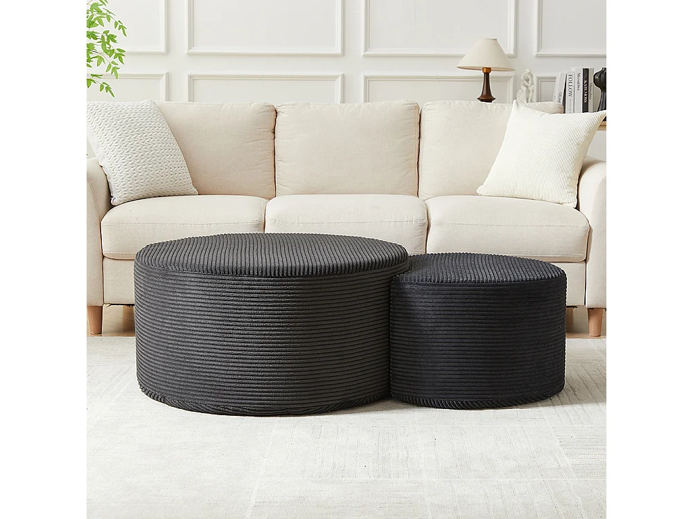 Tables basses salon 2 pièces ensemble rondes rembourrées modernes mousse double usage table dappoint pouf sans assemblage noir