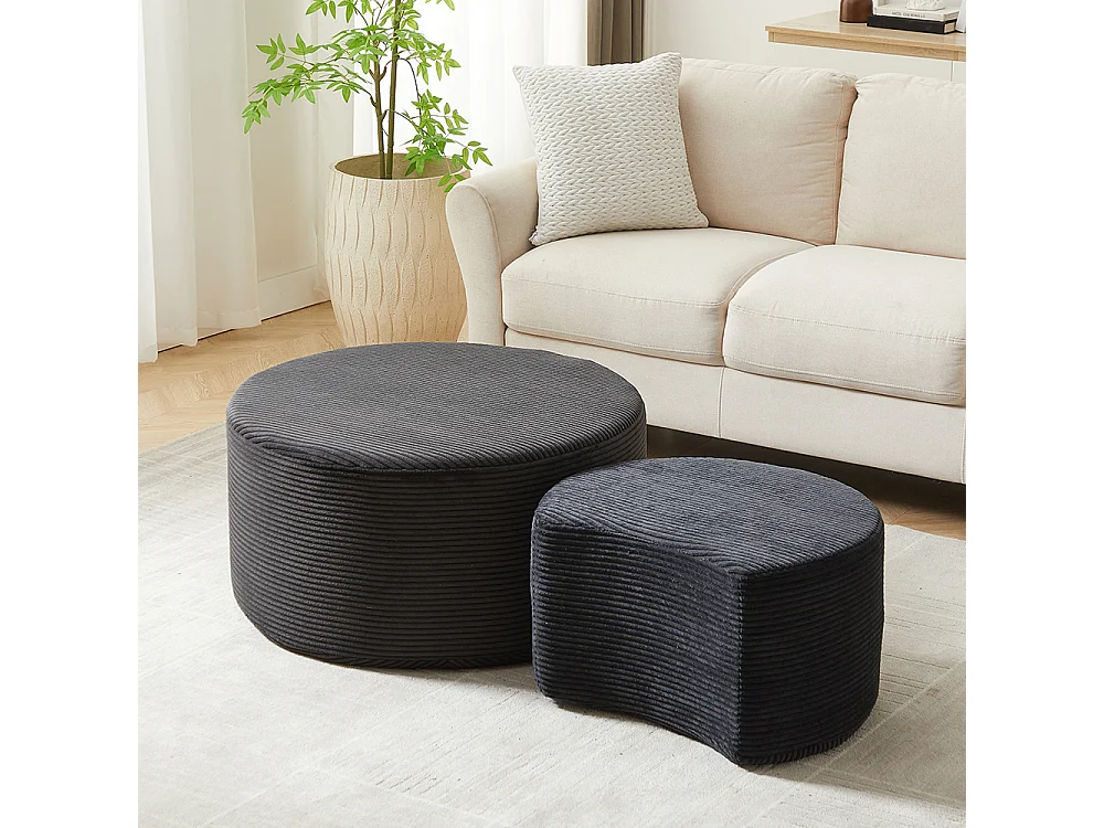 Tables basses salon 2 pièces ensemble rondes rembourrées modernes mousse double usage table dappoint pouf sans assemblage noir