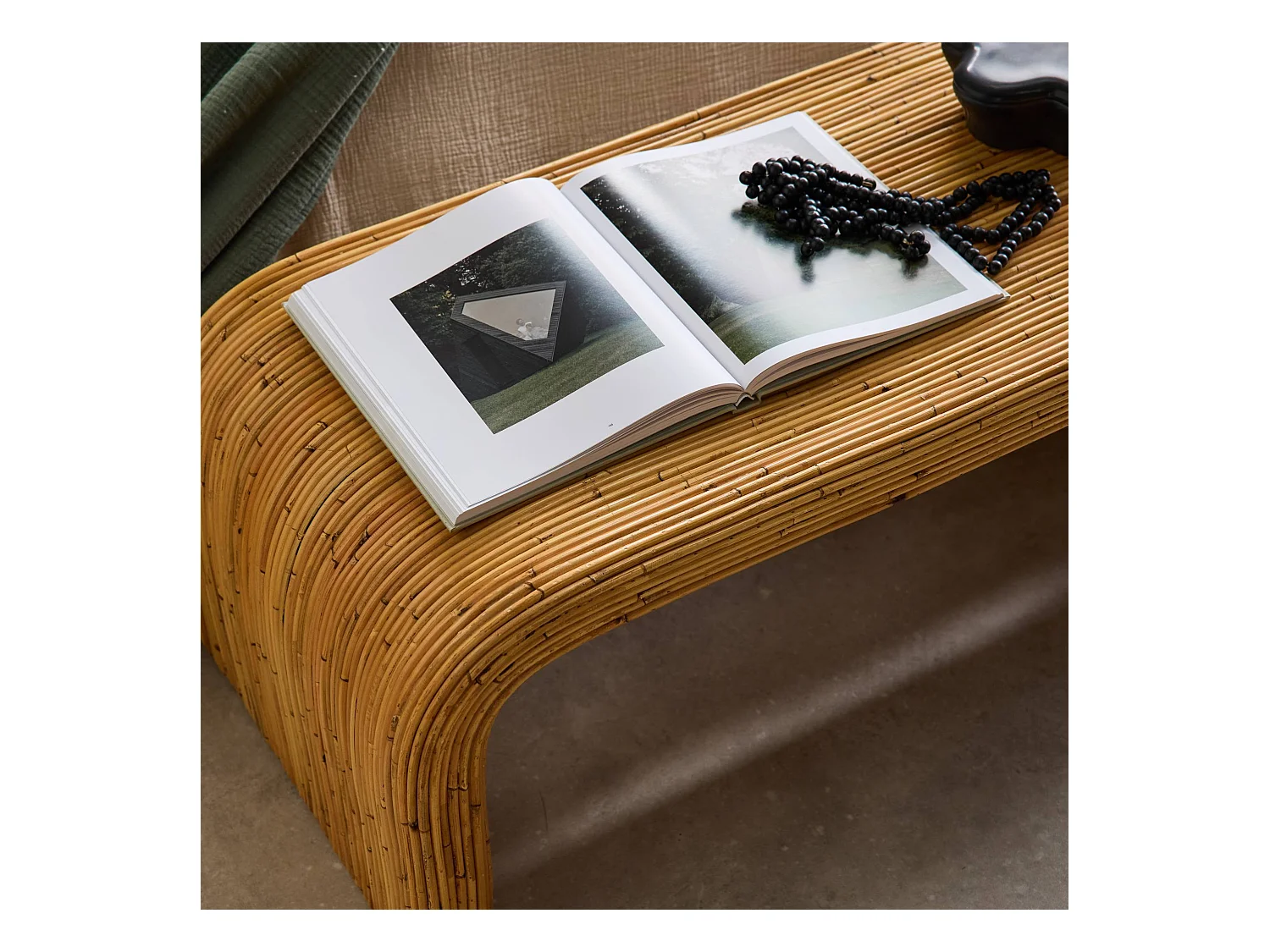 Panca, fine letto in rattan naturale, 100cm, marrone naturale