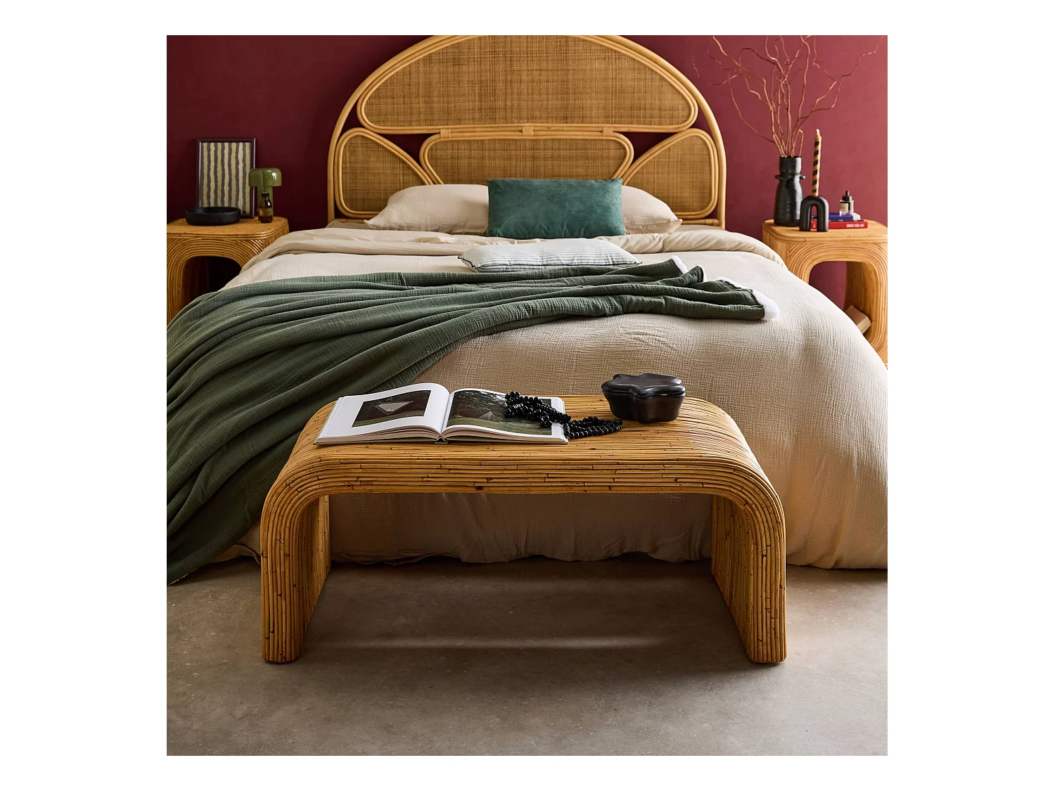 Panca, fine letto in rattan naturale, 100cm, marrone naturale