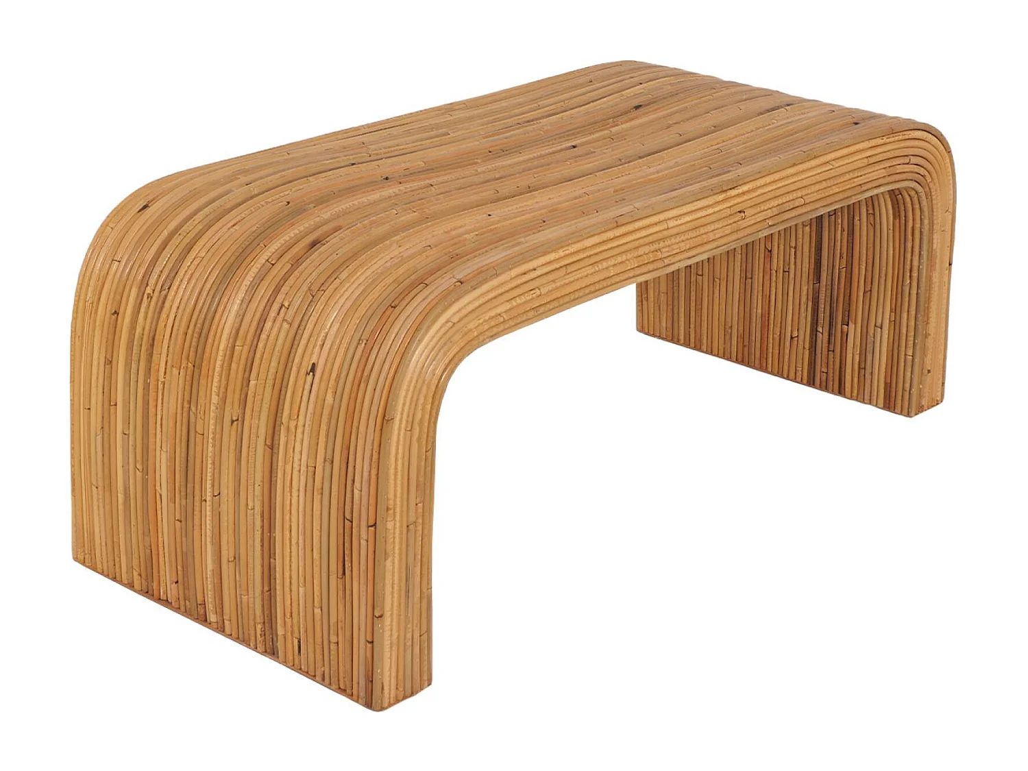 Banc. bout de lit en rotin naturel. 100cm. bords arrondis. L 100 x P 45 x H 40cm