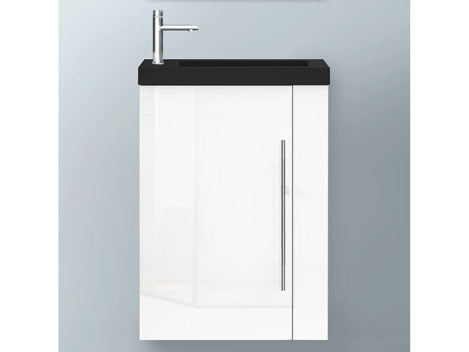 AICA Badmöbel 45cm Schwarz Waschtisch mit Unterschrank - Hochglanz Weiß Hängeschrank