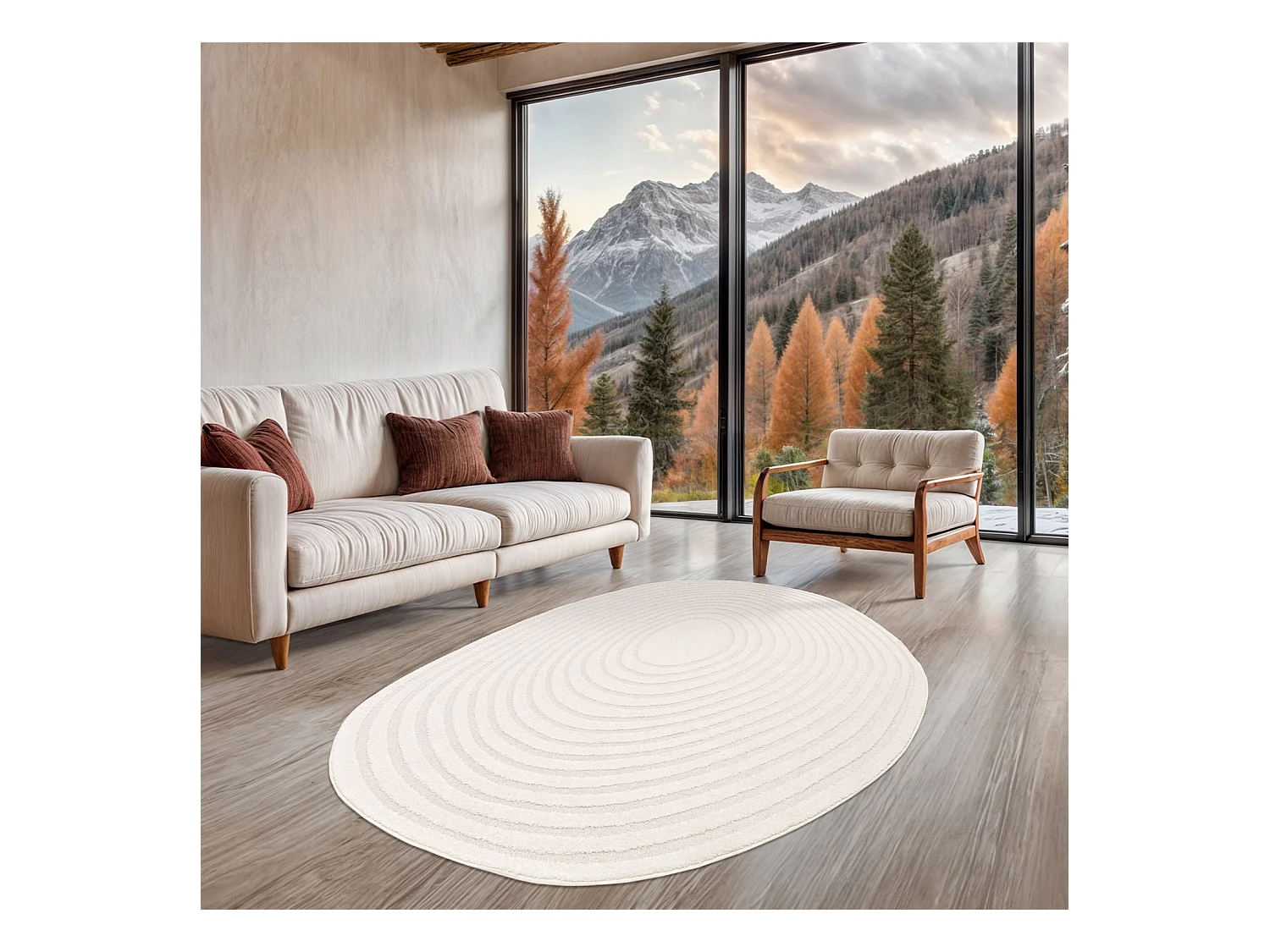 Tappeto interno forma di ciottolo motivo circolare crema, crema