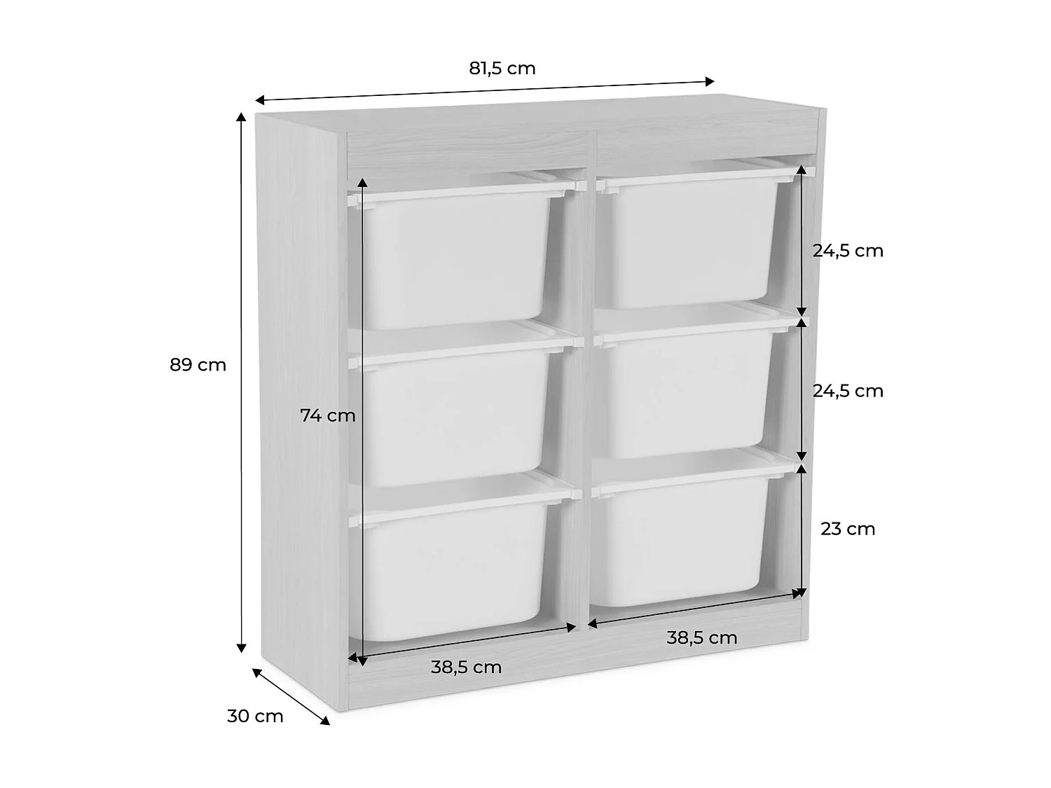 Meuble de rangement enfant 6 bacs de rangement en plastique orange pêche - Sora