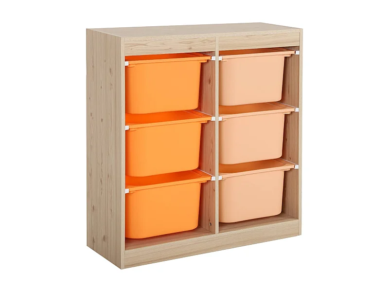 Meuble de rangement enfant 6 bacs de rangement en plastique orange pêche - Sora