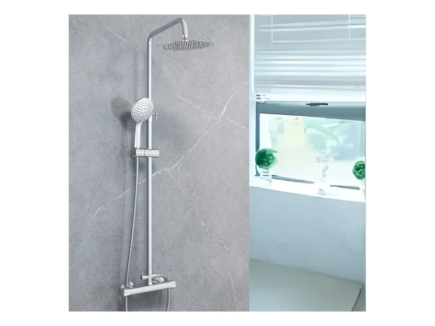 Colonne de douche thermostatique AICA- Système de douche avec douchette 3 jets- Réglable en hauteur