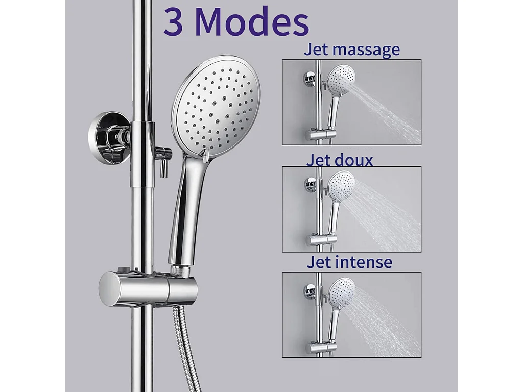 Colonne de douche thermostatique AICA- Système de douche avec douchette 3 jets- Réglable en hauteur