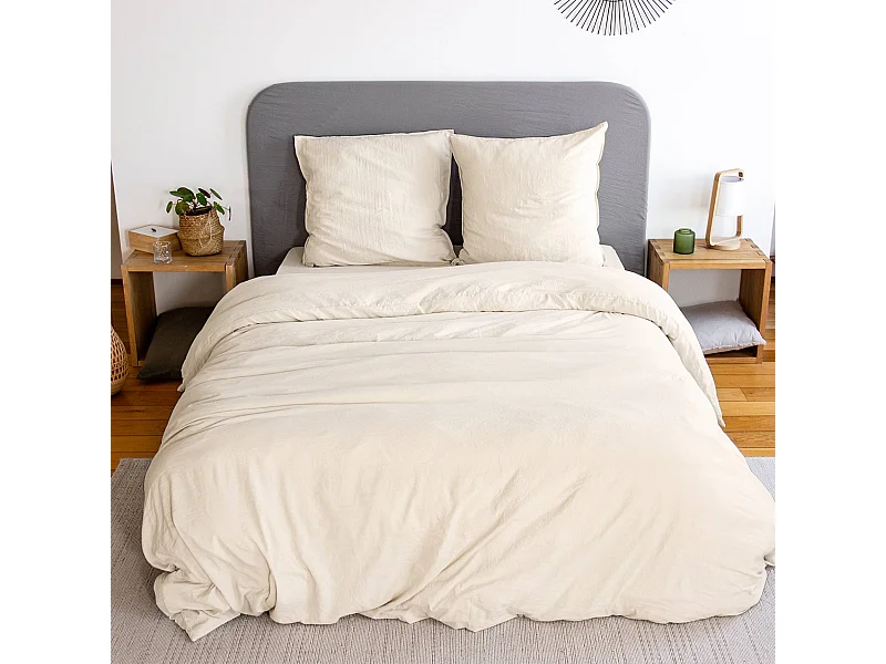 Ropa de cama de microfibra lavada color arena, 2 plazas