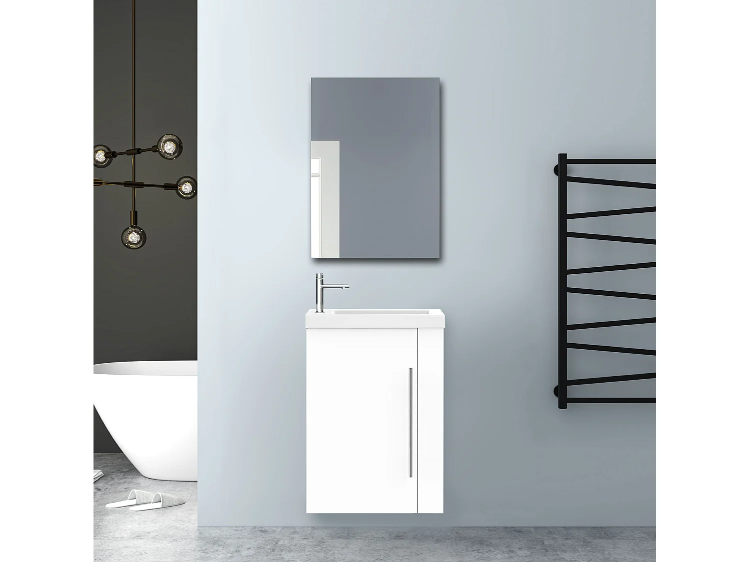 AICA Badmöbel 45cm Mineralguss Waschtisch mit Unterschrank - Matt Weiß Hängeschrank