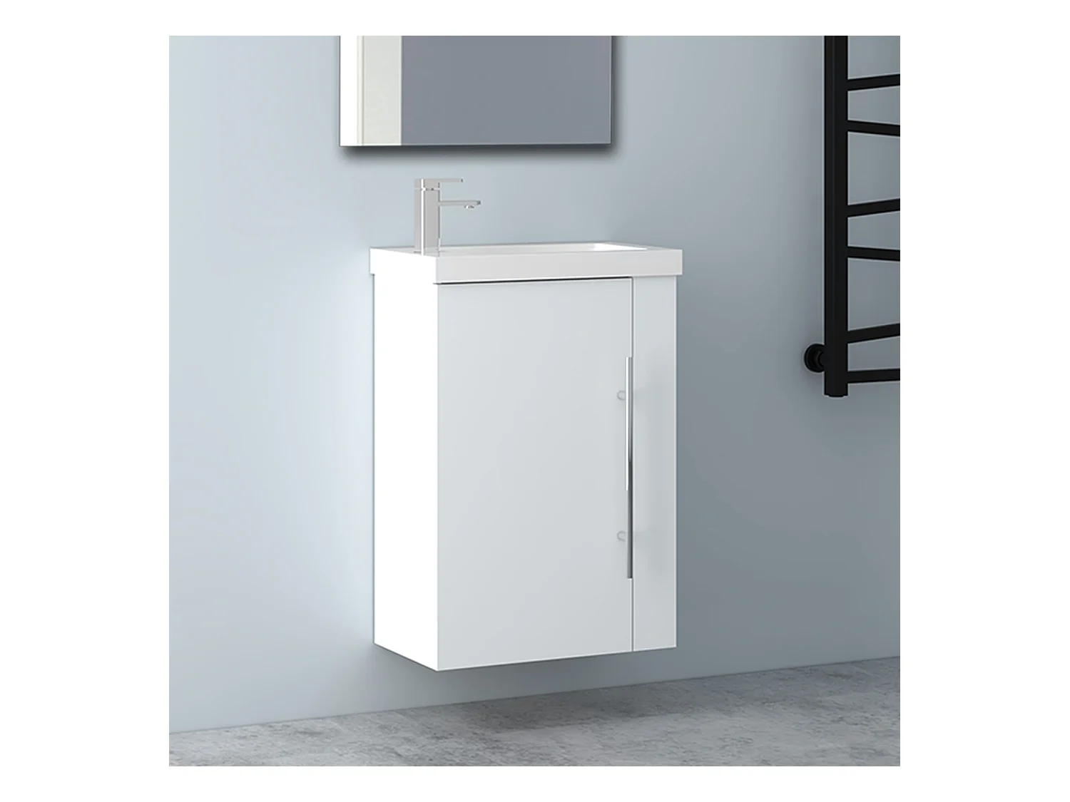 AICA Badmöbel 45cm Mineralguss Waschtisch mit Unterschrank - Matt Weiß Hängeschrank