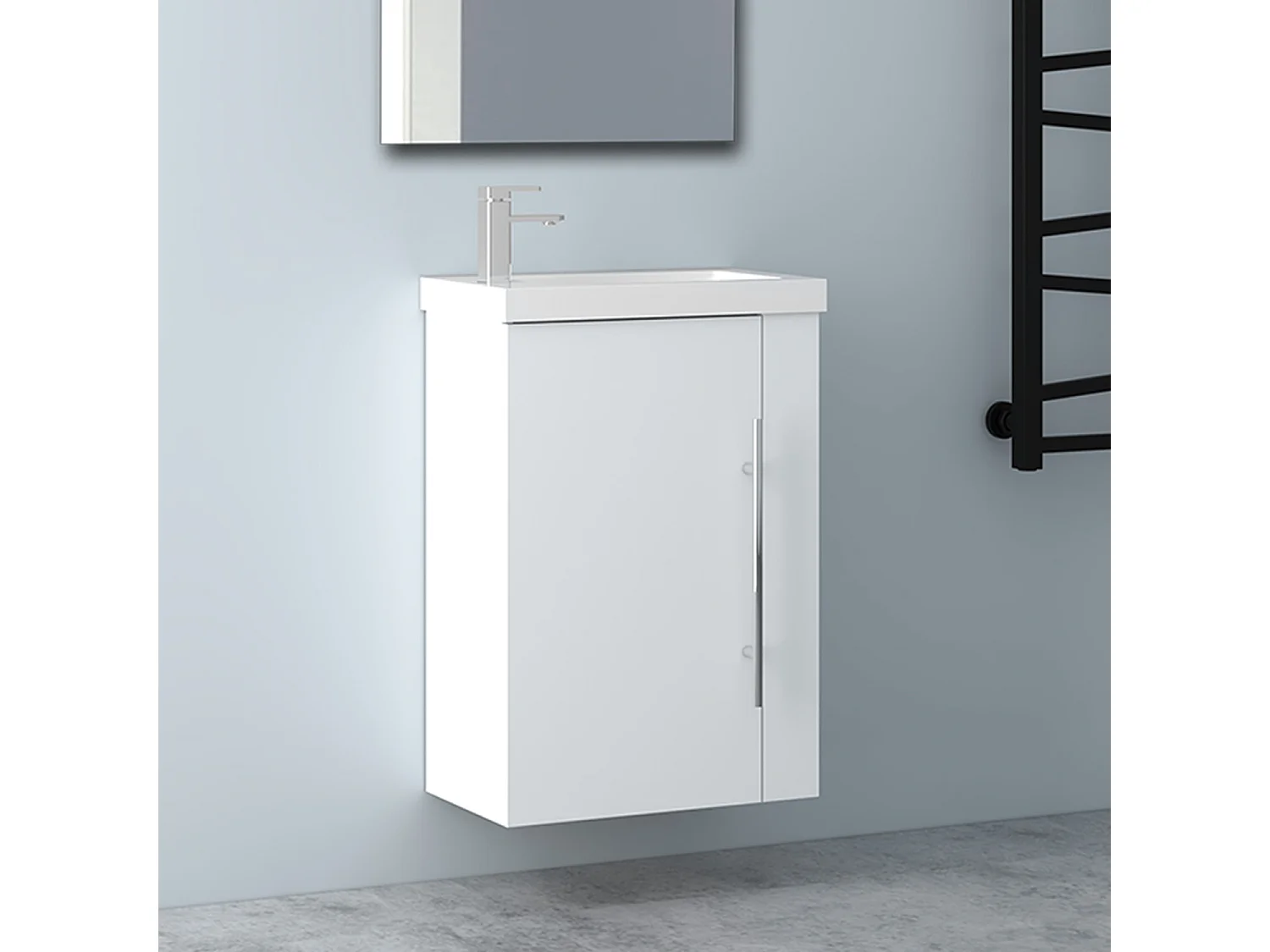 AICA Badmöbel 45cm Mineralguss Waschtisch mit Unterschrank - Matt Weiß Hängeschrank