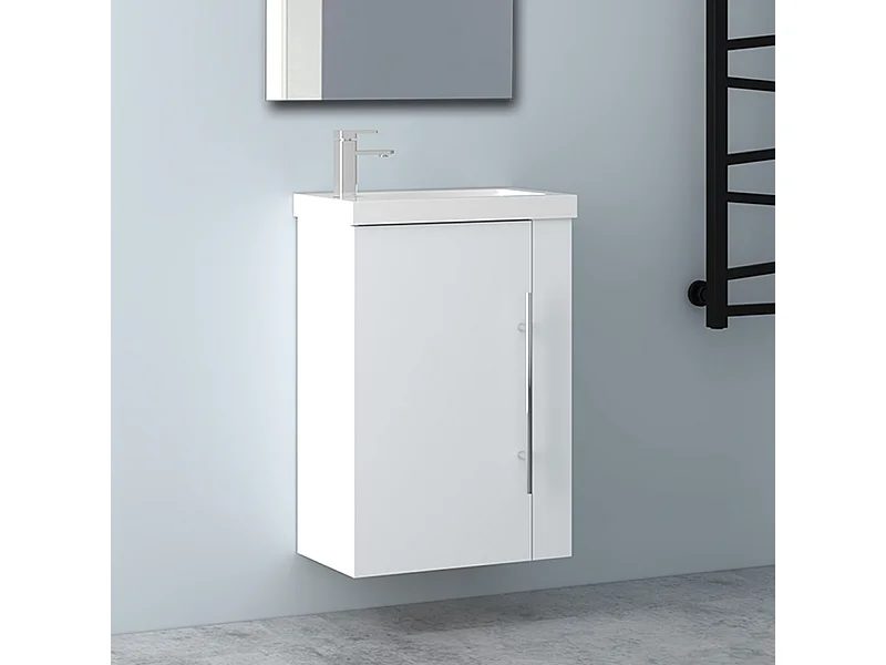 AICA Badmöbel 45cm Mineralguss Waschtisch mit Unterschrank - Matt Weiß Hängeschrank