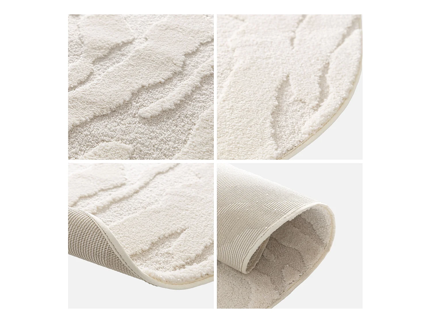 Tappeto interno a forma di ciottolo con rilievo crema, crema